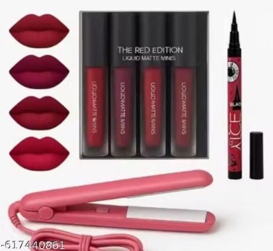 Red Edition Lipstick with 36H Eyeliner and Professional Hair Straightener
